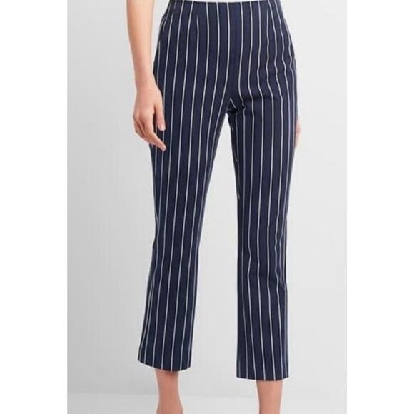 Gap~Woman Size 10~Navy Blue Stripe High Rise Crop Flare Ankle Pants Stretch NWOT - Picture 1 of 12